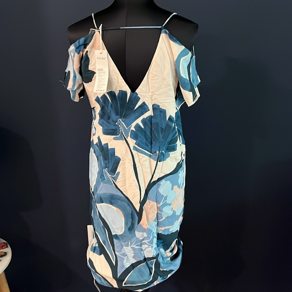 NWT Esprit floral patterned Shift Dress beach cover up cold shoulder sz S Small - Picture 3 of 7